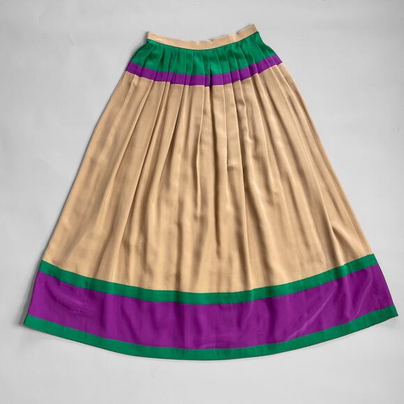 VTG Oscar De La Renta 70s 80s Silk Boho Full Maxi Skirt Colorblock Stripe Scarf - Picture 9 of 10